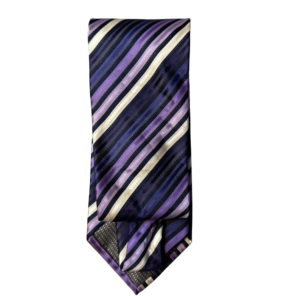 Giorgio Brutini Necktie Mens OS Purple Striped Collezione Hand Made Formal 33336